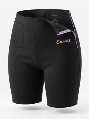 Curves Trimming Fitness Shorts Black Neoprene Compression  Side Zip Medium